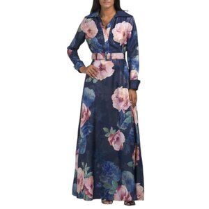 BETSY & ADAM Floral Belted Shirt Gown